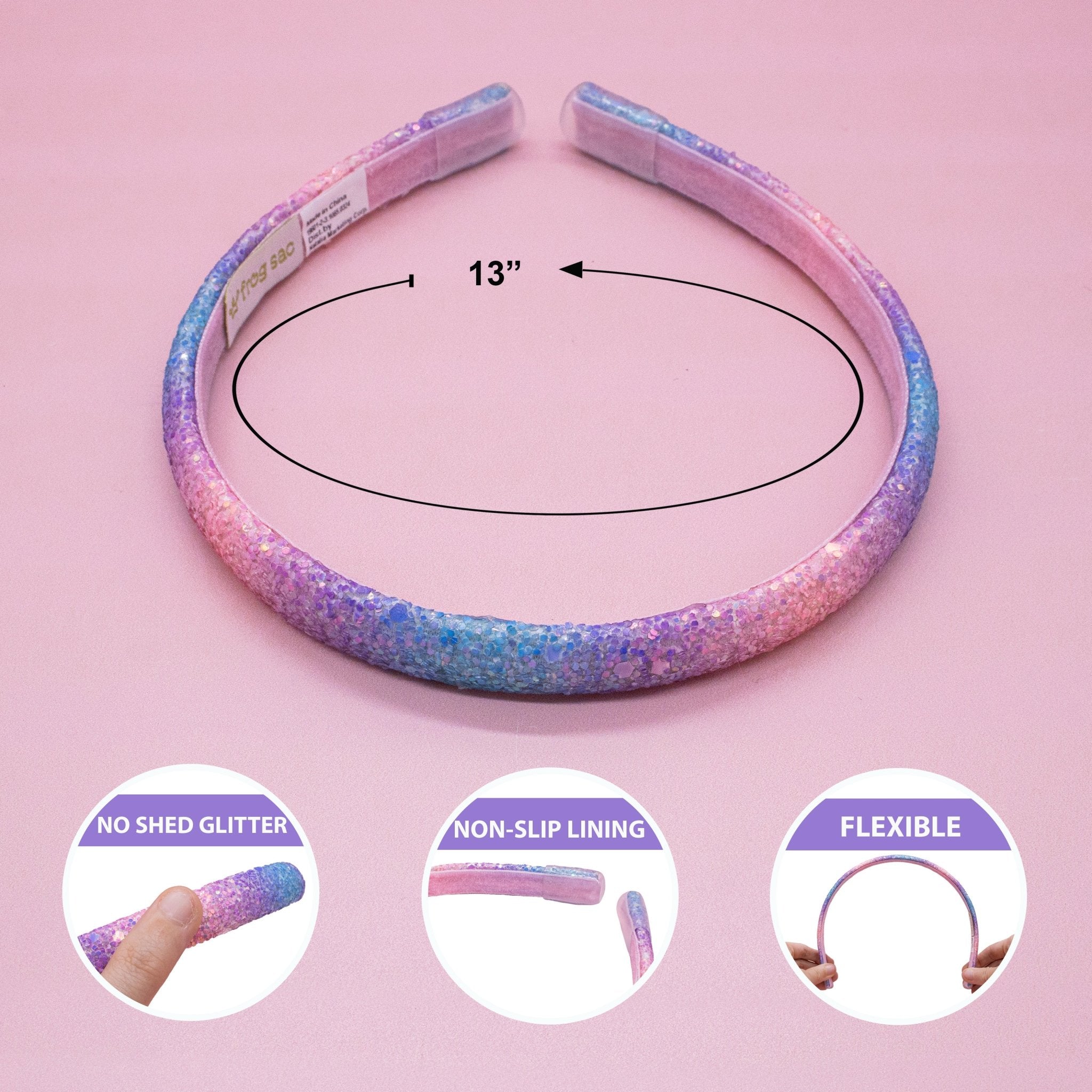 6 Non - Slip Glitter Headbands - FROG SAC