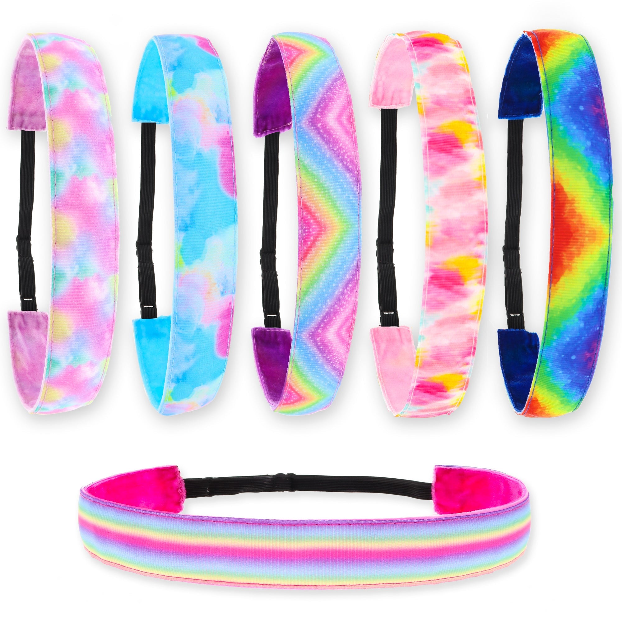 Adjustable No Slip Tie Dye Headbands - 6 Pack - FROG SAC