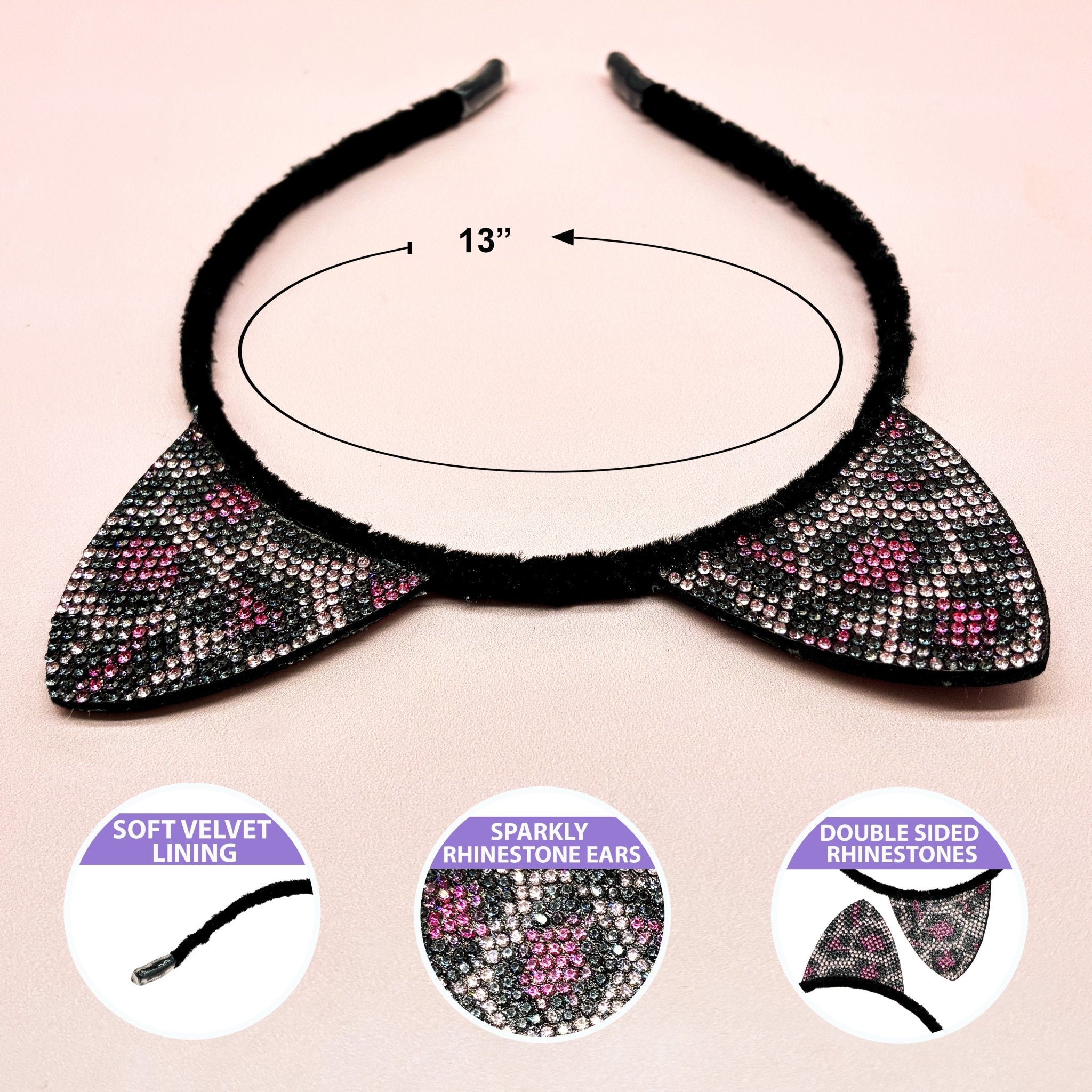 Cat Ears Headband - Dual Sided Rhinestone - FROG SAC