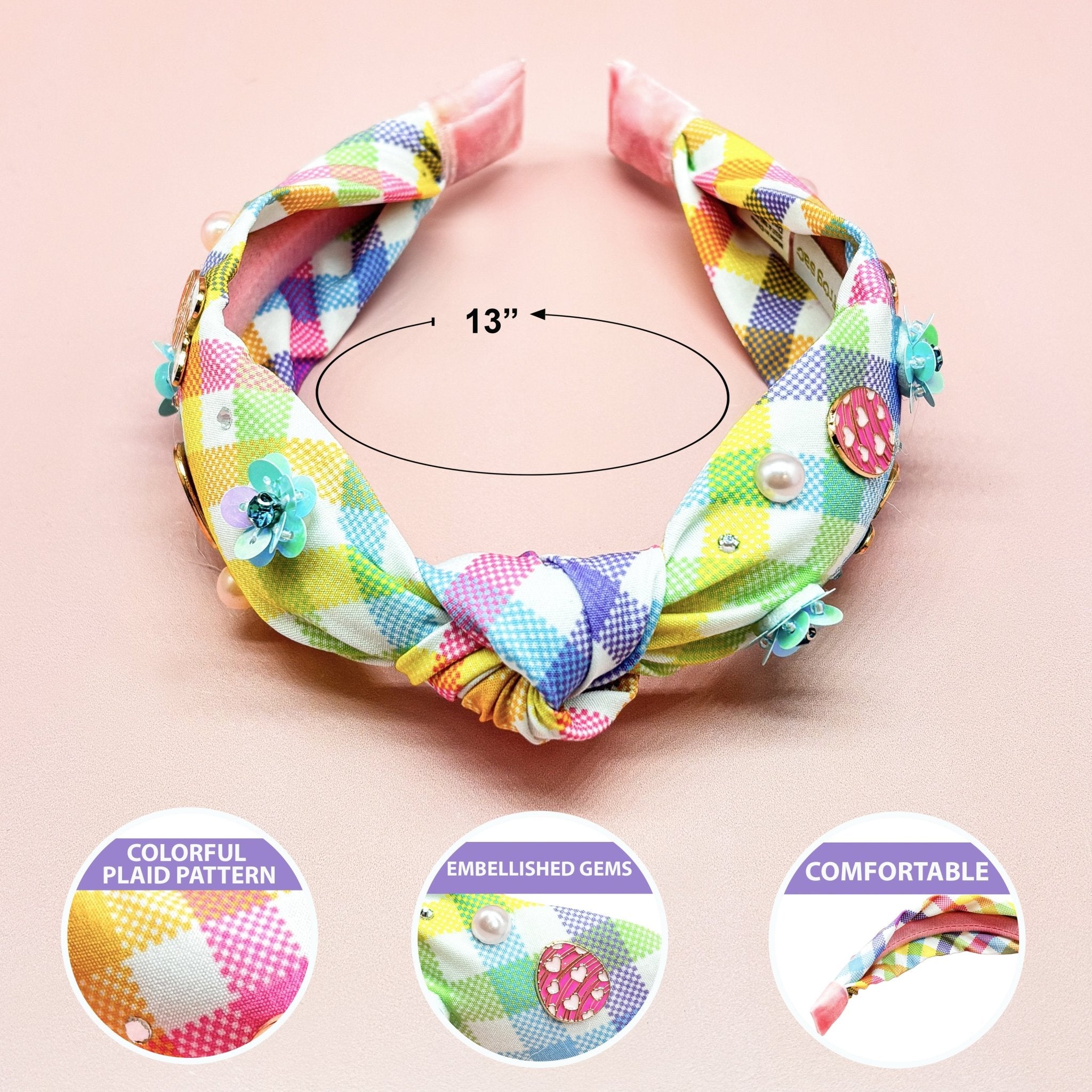 Easter Knotted Headband - Plaid Knot Hair Band for Kids Girls - FROG SAC