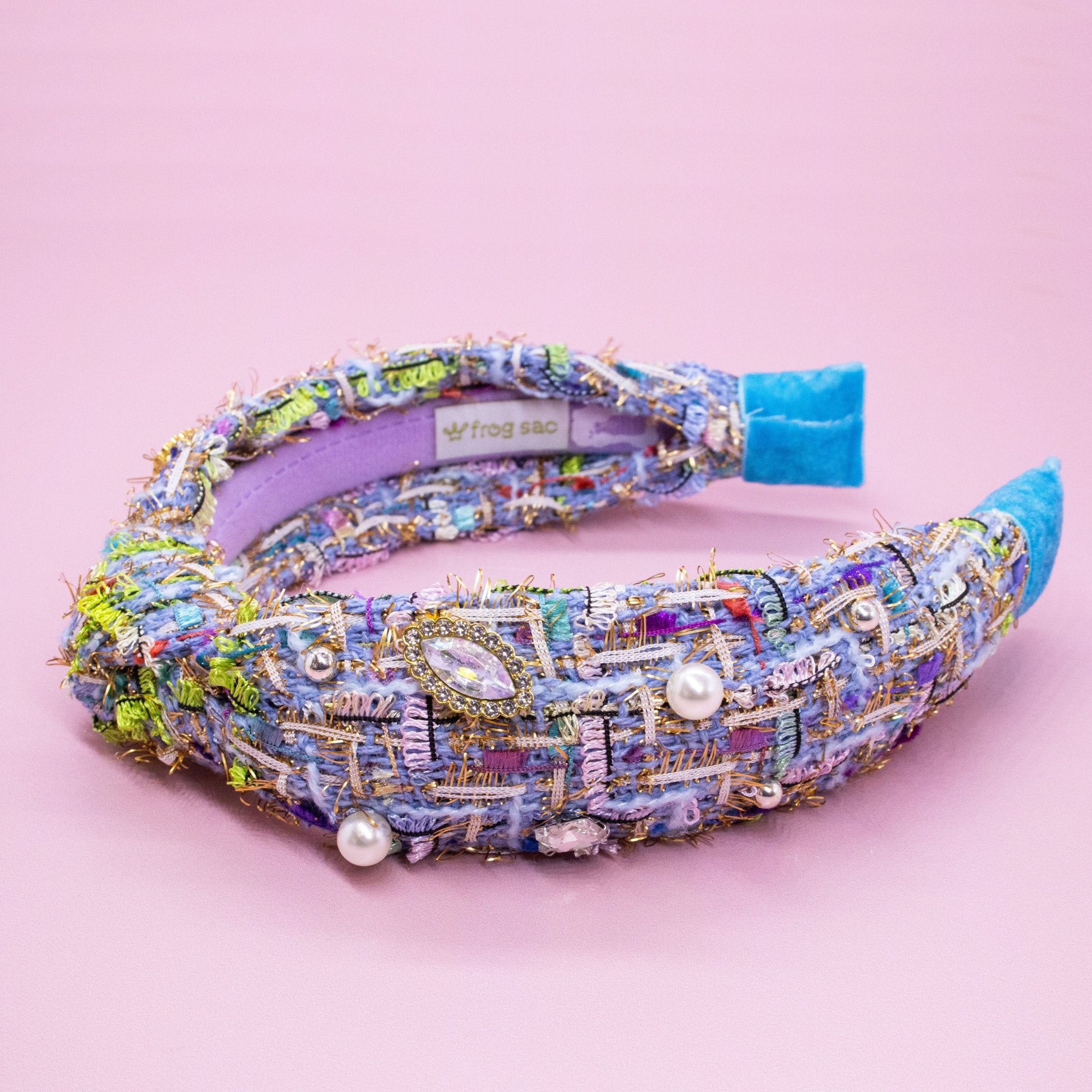 Embellished Knot Headband - Tweed Rhinestone Pearl - FROG SAC