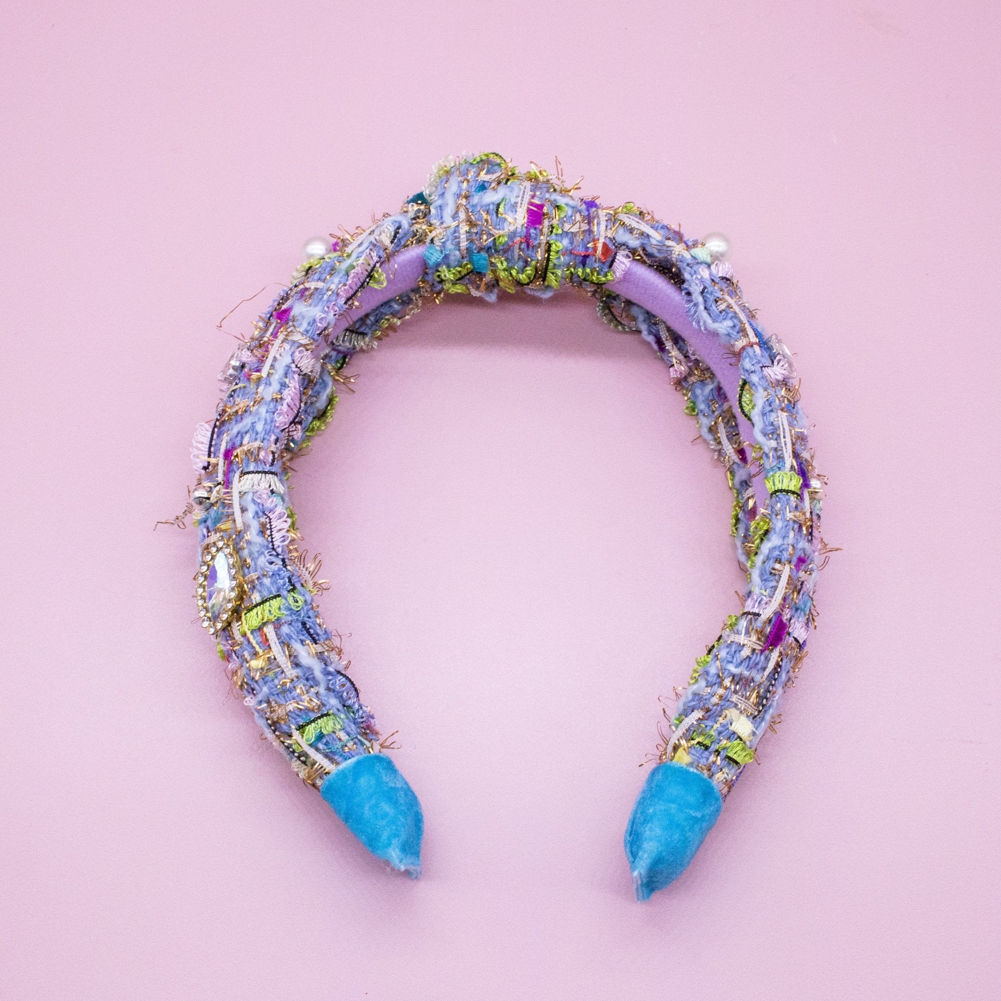 Embellished Knot Headband - Tweed Rhinestone Pearl - FROG SAC