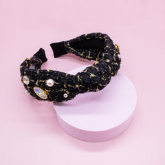Embellished Knot Headband - Tweed Rhinestone Pearl Solid Color - FROG SAC