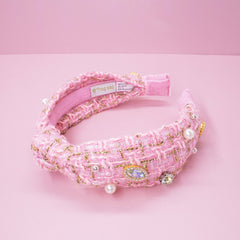 Embellished Knot Headband - Tweed Rhinestone Pearl Solid Color - FROG SAC