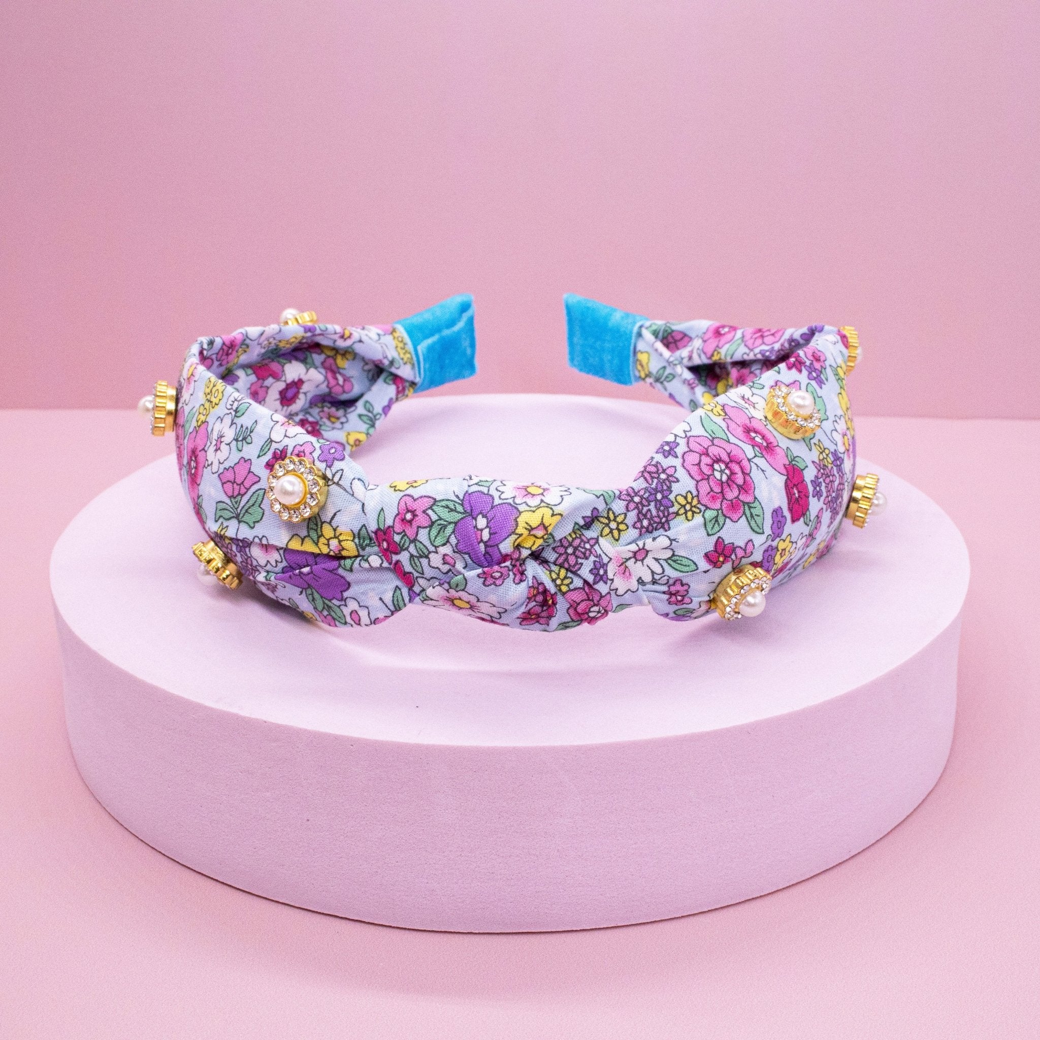 Embellished Rhinestone & Pearl Floral Stud Knot Headband - FROG SAC