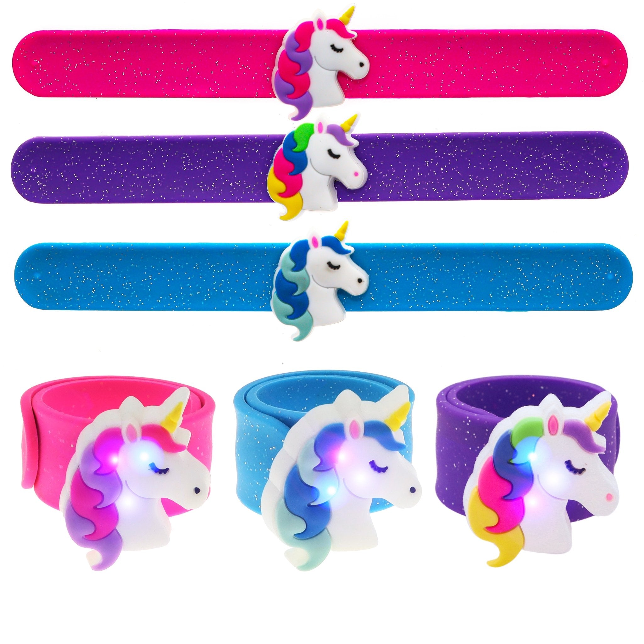 Light Up LED Unicorn Slap Bracelets - 3 Pack - FROG SAC
