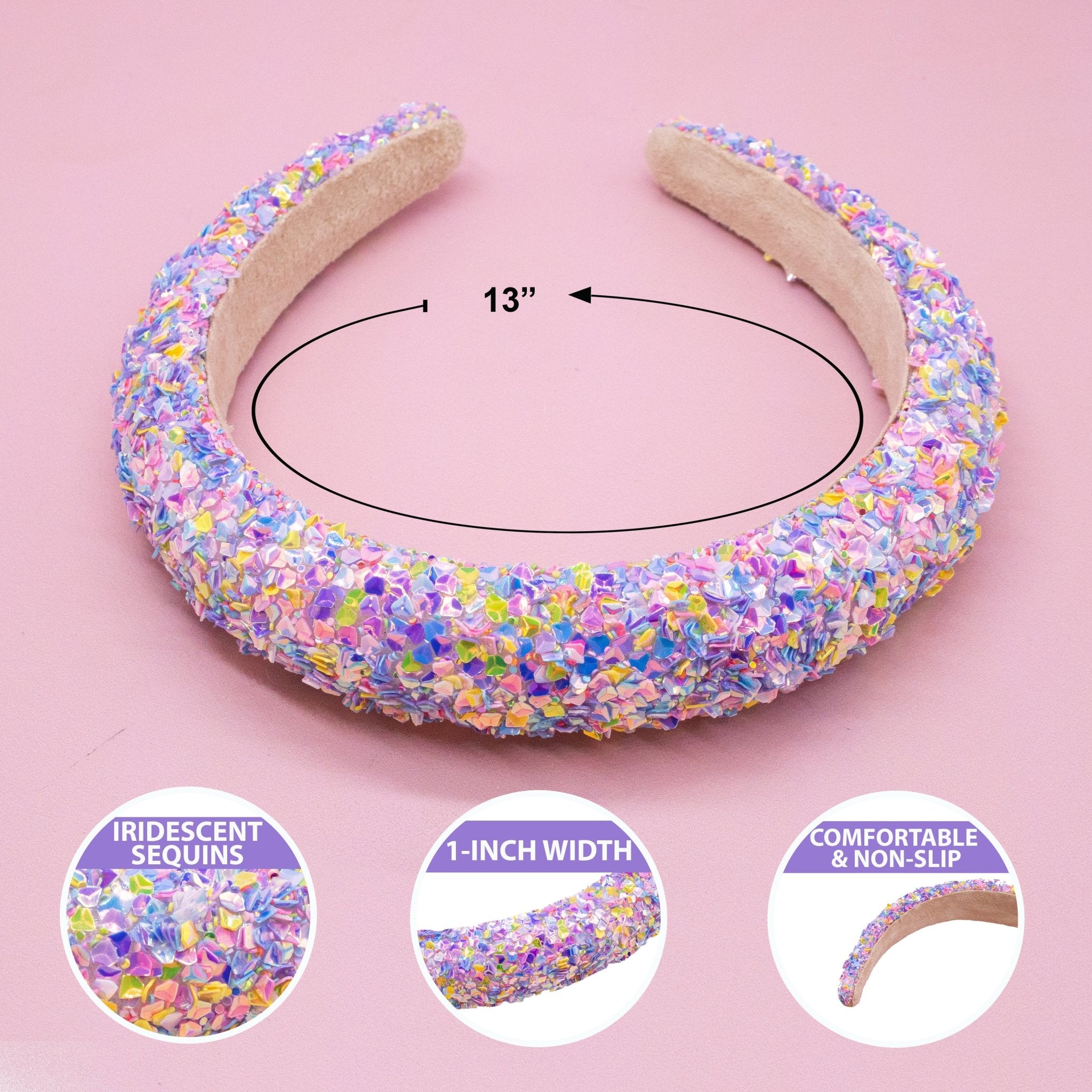 Padded Sparkly Headband - Chunky Sequin Hair Band - FROG SAC
