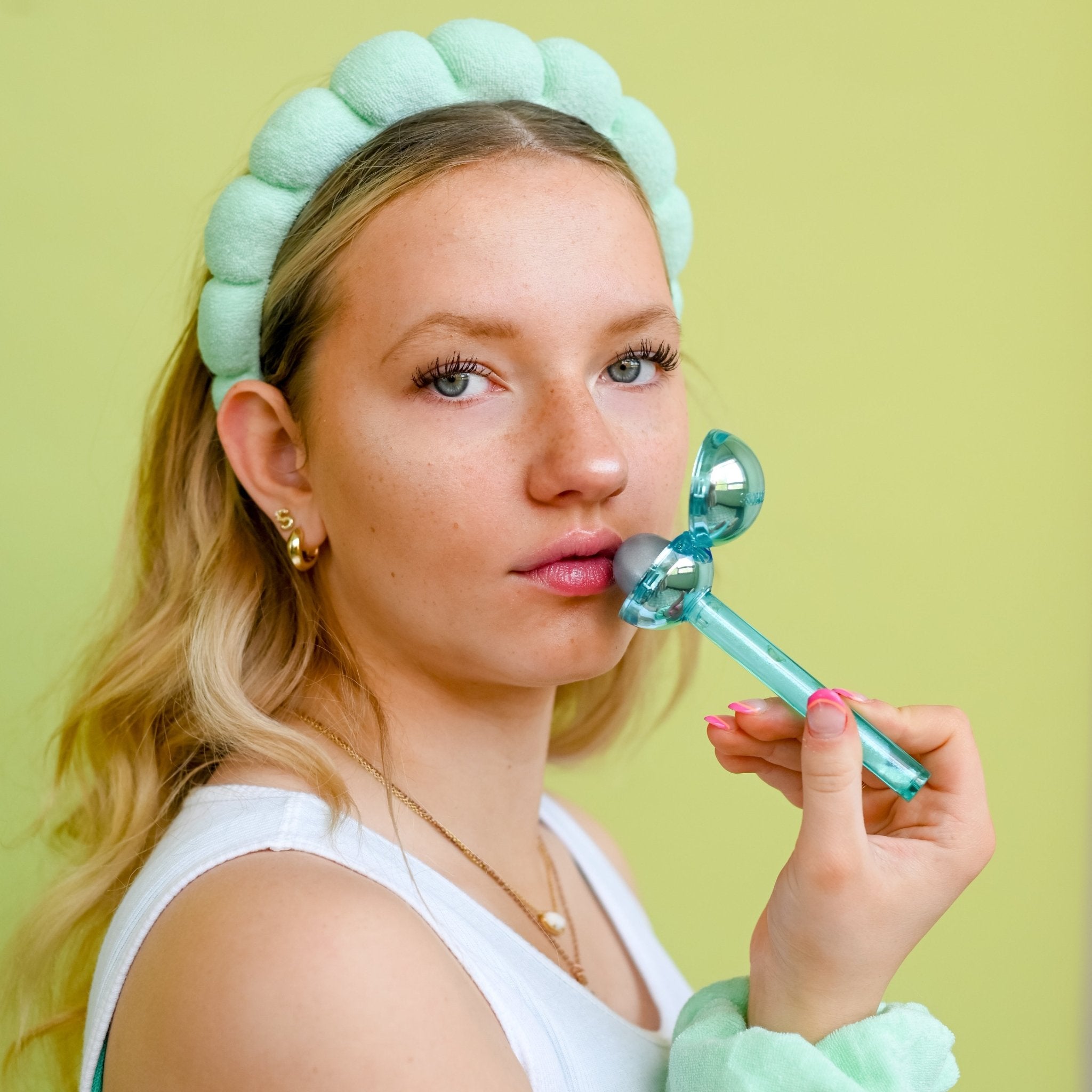 Puffy Spiral Terry Cloth Padded Spa Headband and Scrunchie Wristbands - FROG SAC