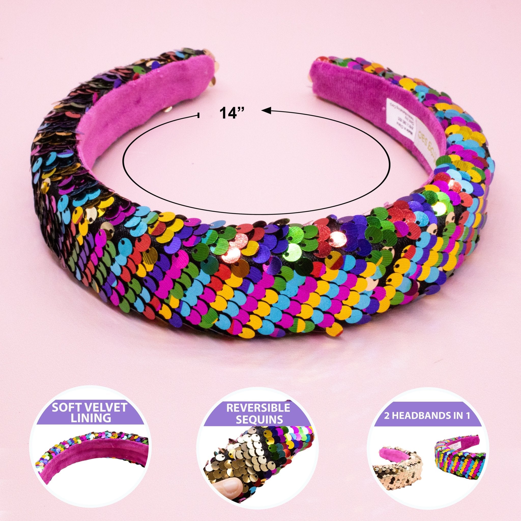 Reversible Sequin Headband - Kids Padded Hair Band - FROG SAC