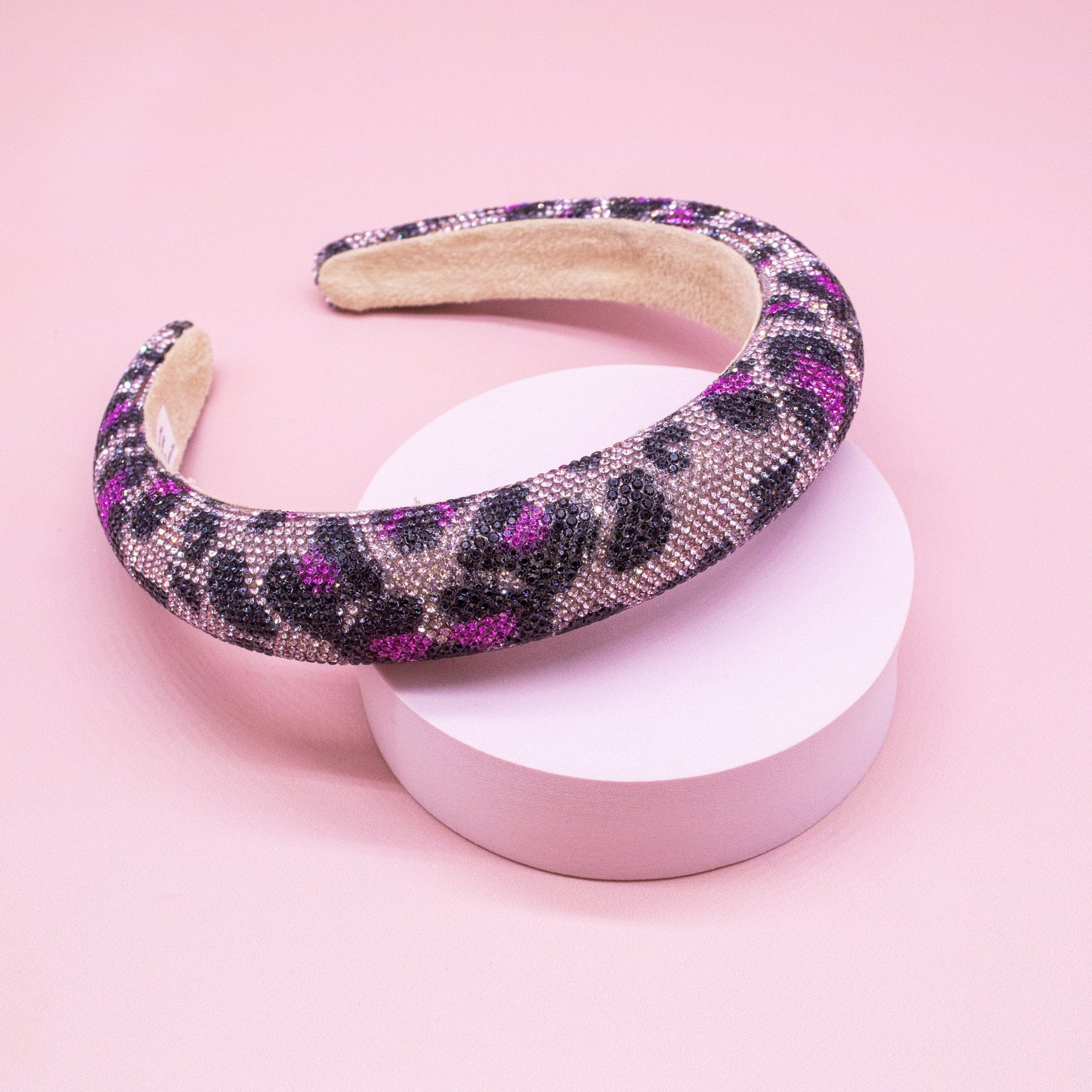 Rhinestone Headband - Padded Leopard Print Hair Band - FROG SAC