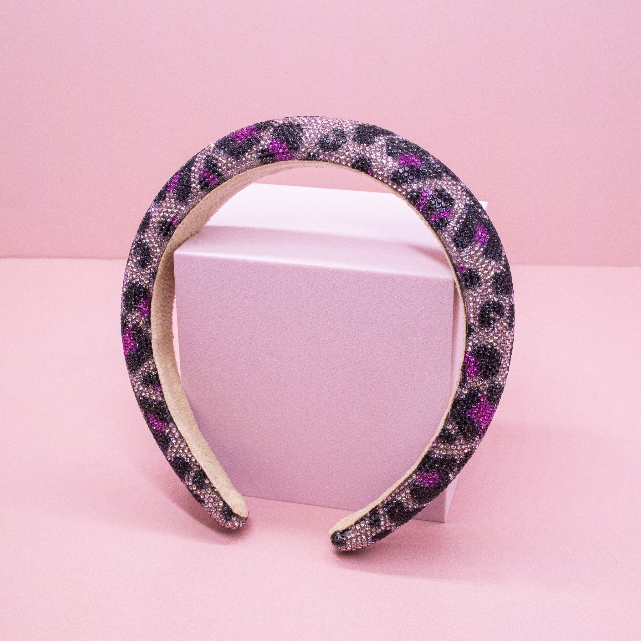 Rhinestone Headband - Padded Leopard Print Hair Band - FROG SAC