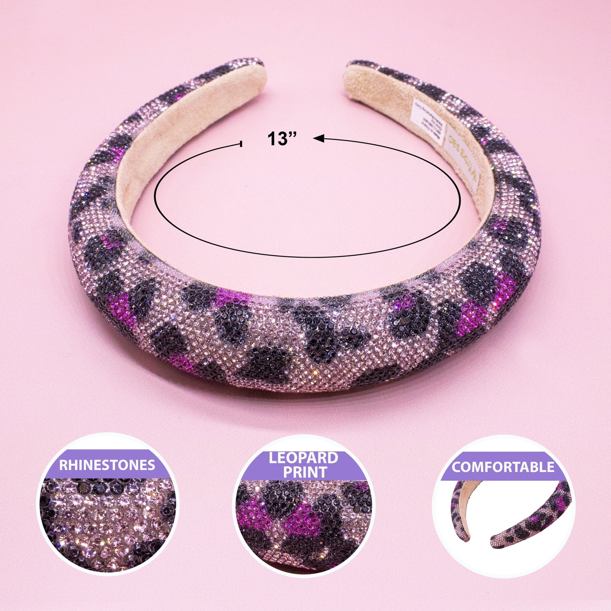 Rhinestone Headband - Padded Leopard Print Hair Band - FROG SAC