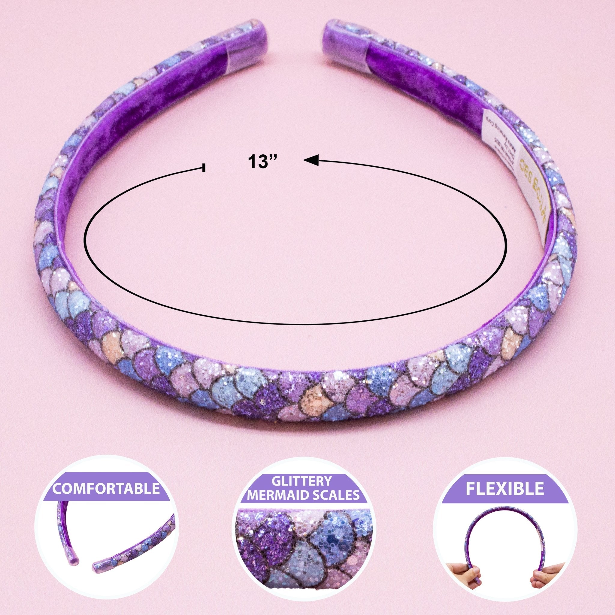 Thin Mermaid Glitter Headbands - 6 Pack - FROG SAC