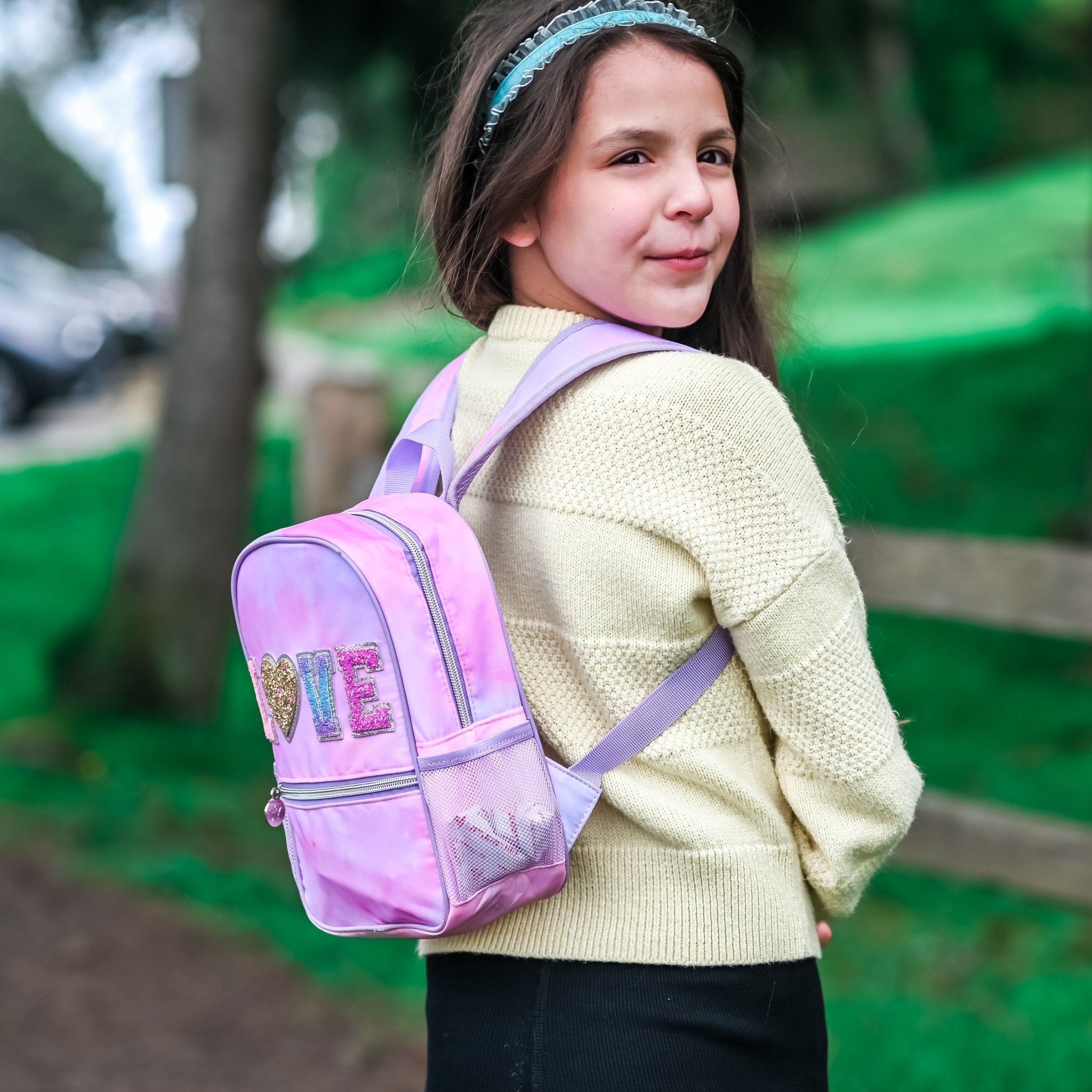 Tie Dye Backpack with Glitter Varsity Patch Letters - Mini - FROG SAC