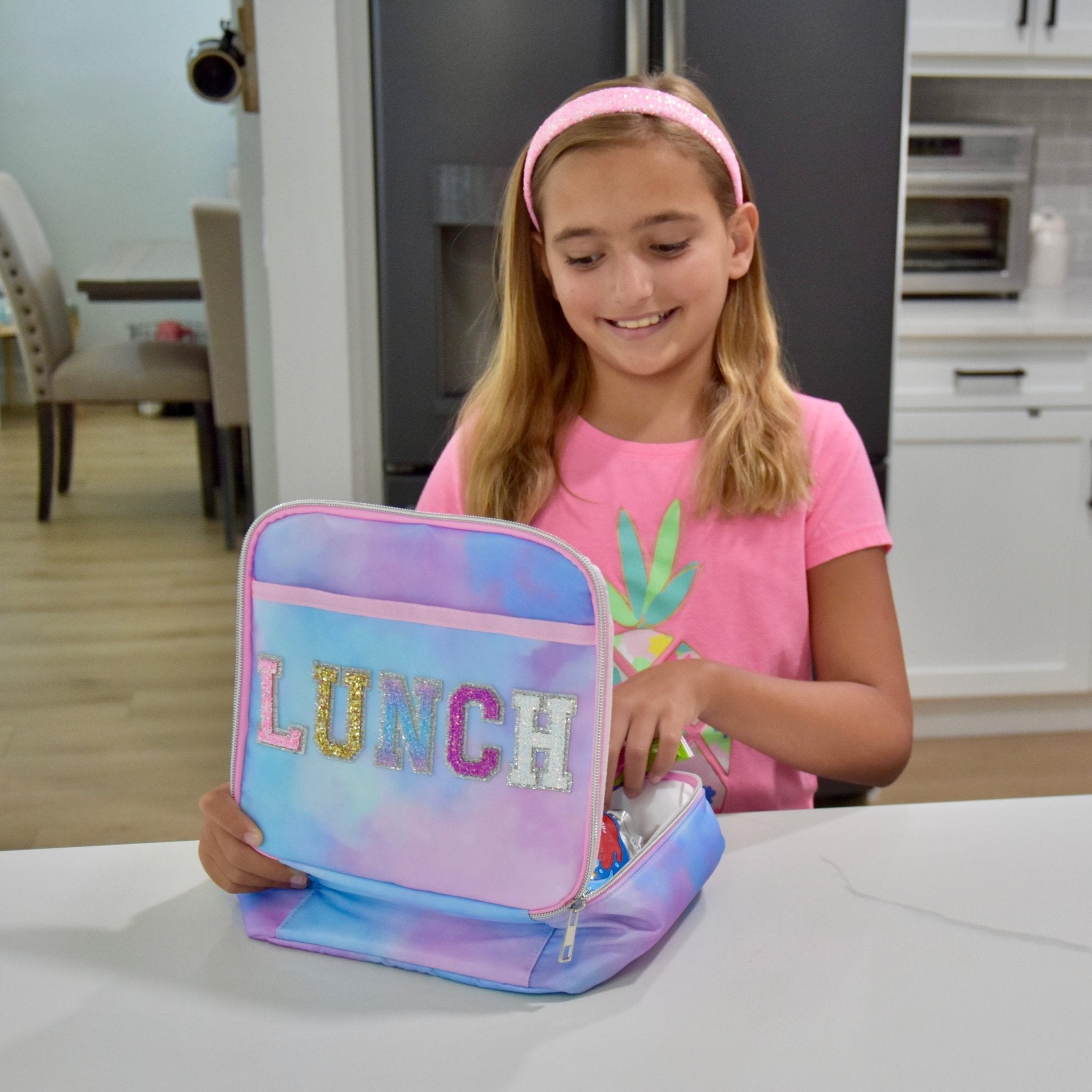 Tie Dye Lunch Box with Glitter Varsity Letter Patches - LUNCH - FROG SAC