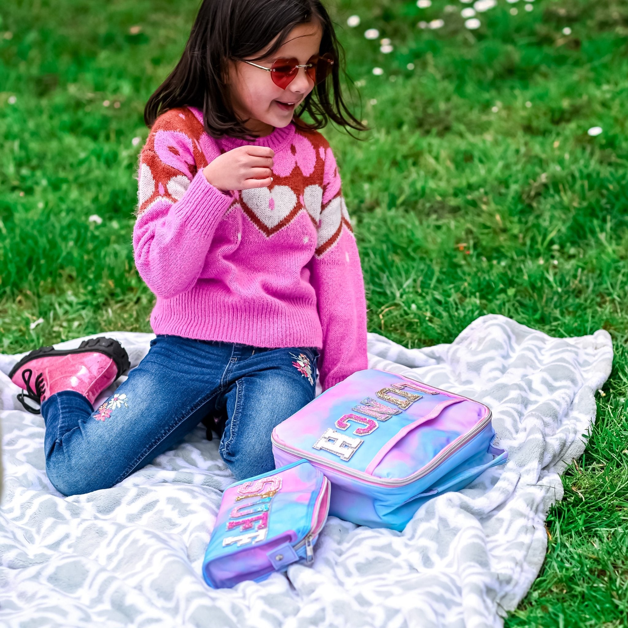 Tie Dye Lunch Box with Glitter Varsity Letter Patches - LUNCH - FROG SAC