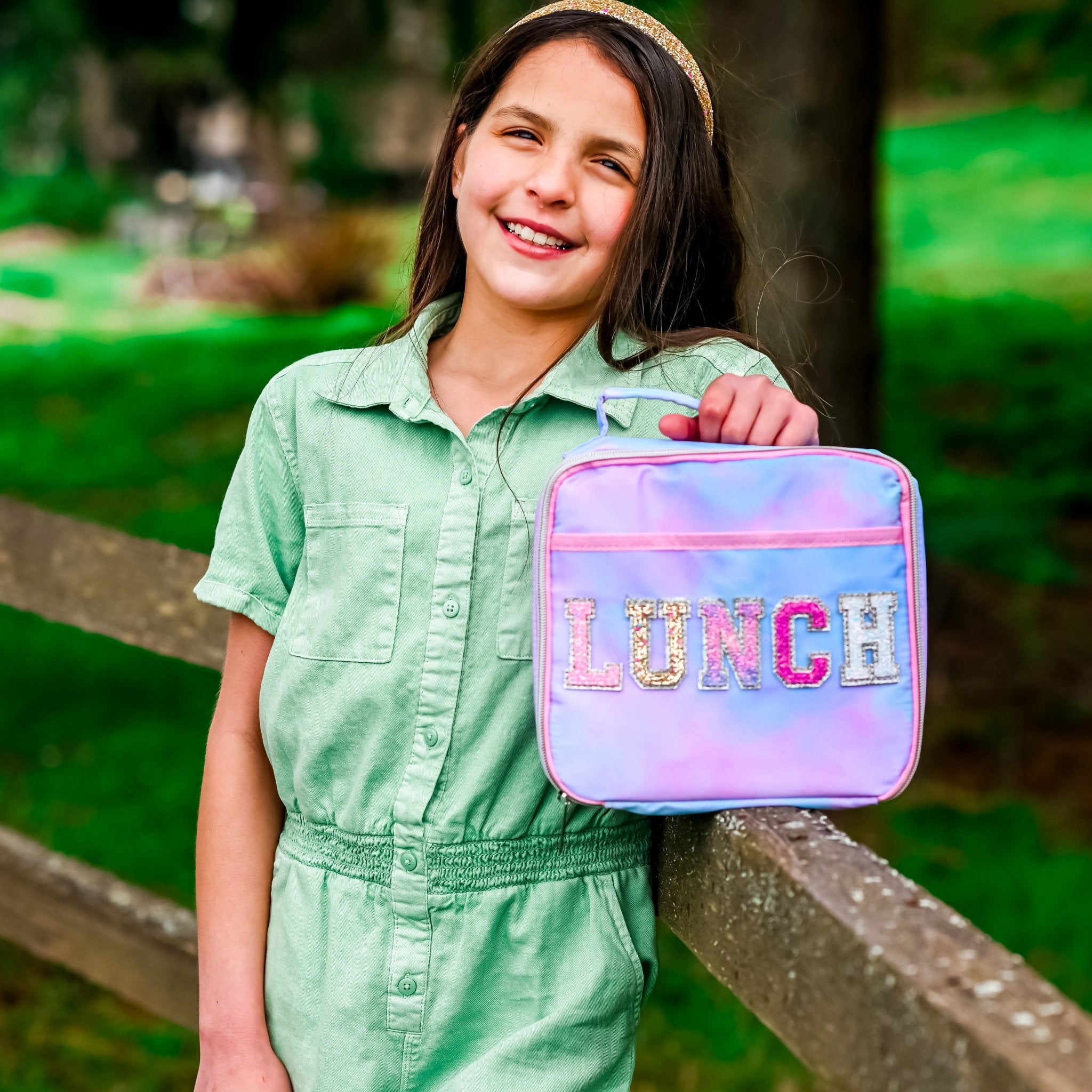 Tie Dye Lunch Box with Glitter Varsity Letter Patches - LUNCH - FROG SAC