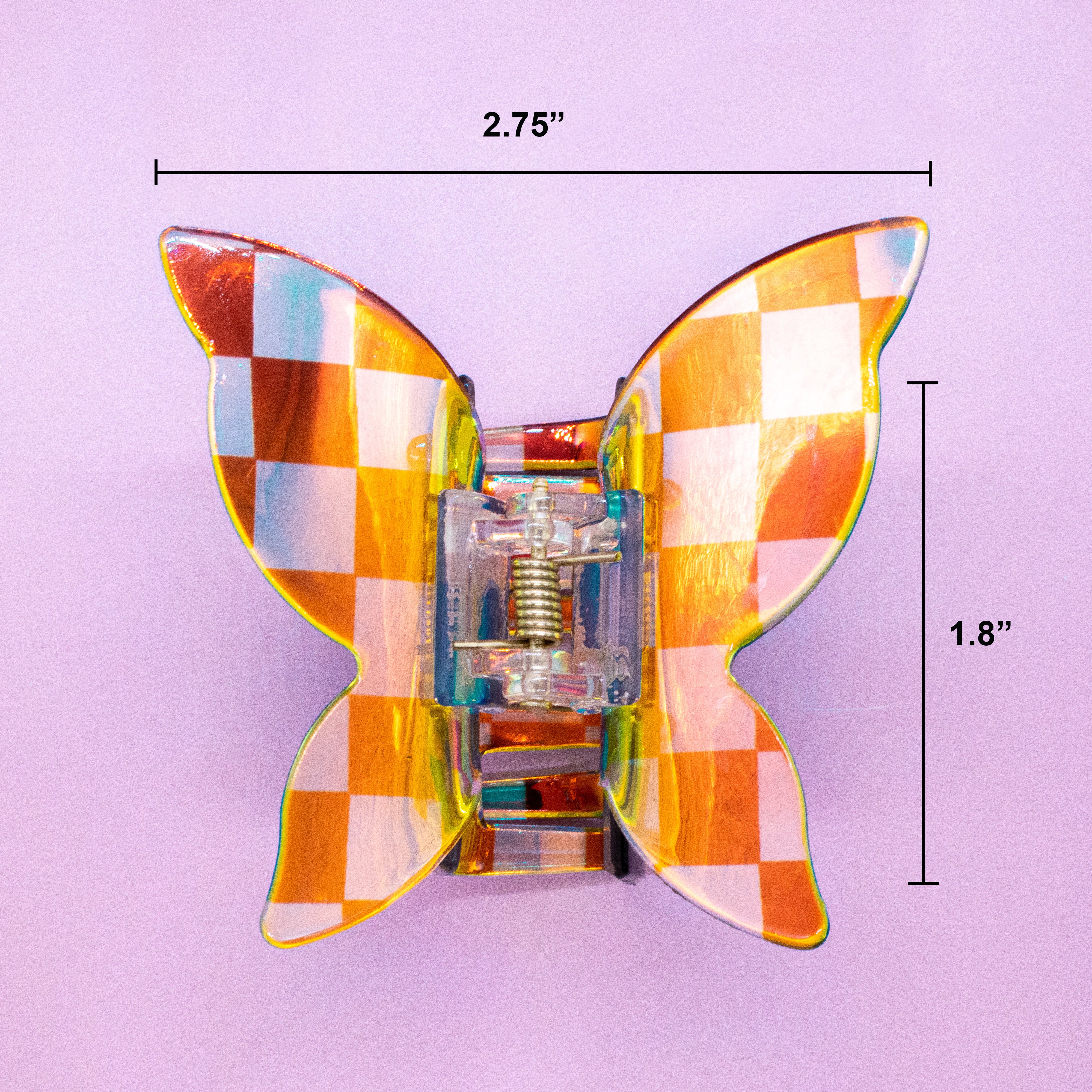 Medium Iridescent Checkered Butterfly Hair Claw Clip