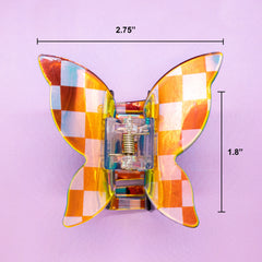 Medium Iridescent Checkered Butterfly Hair Claw Clip