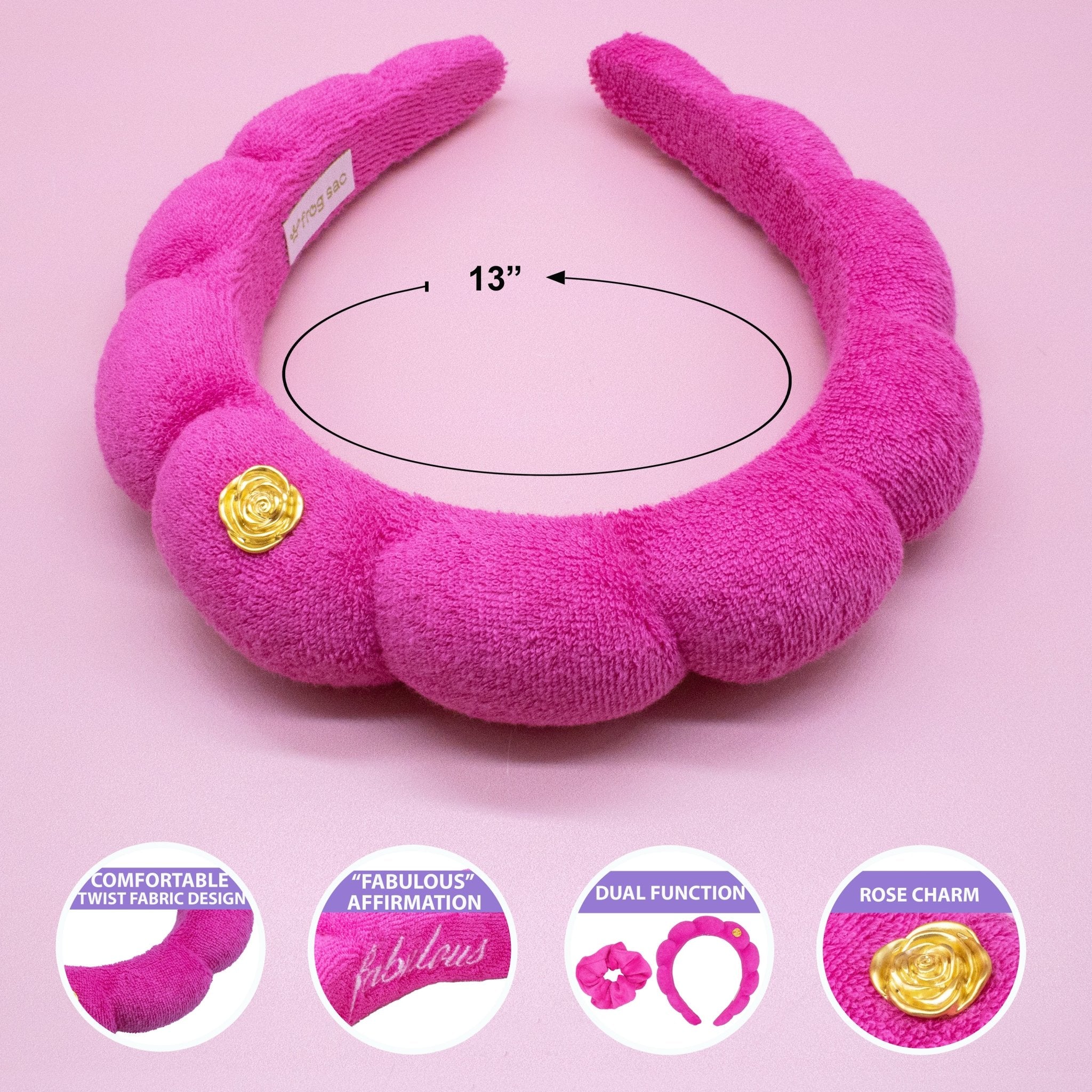 ABBIE ROSE x Frog Sac Spa Headband and Scrunchie Wristbands - Hot Pink - FROG SAC