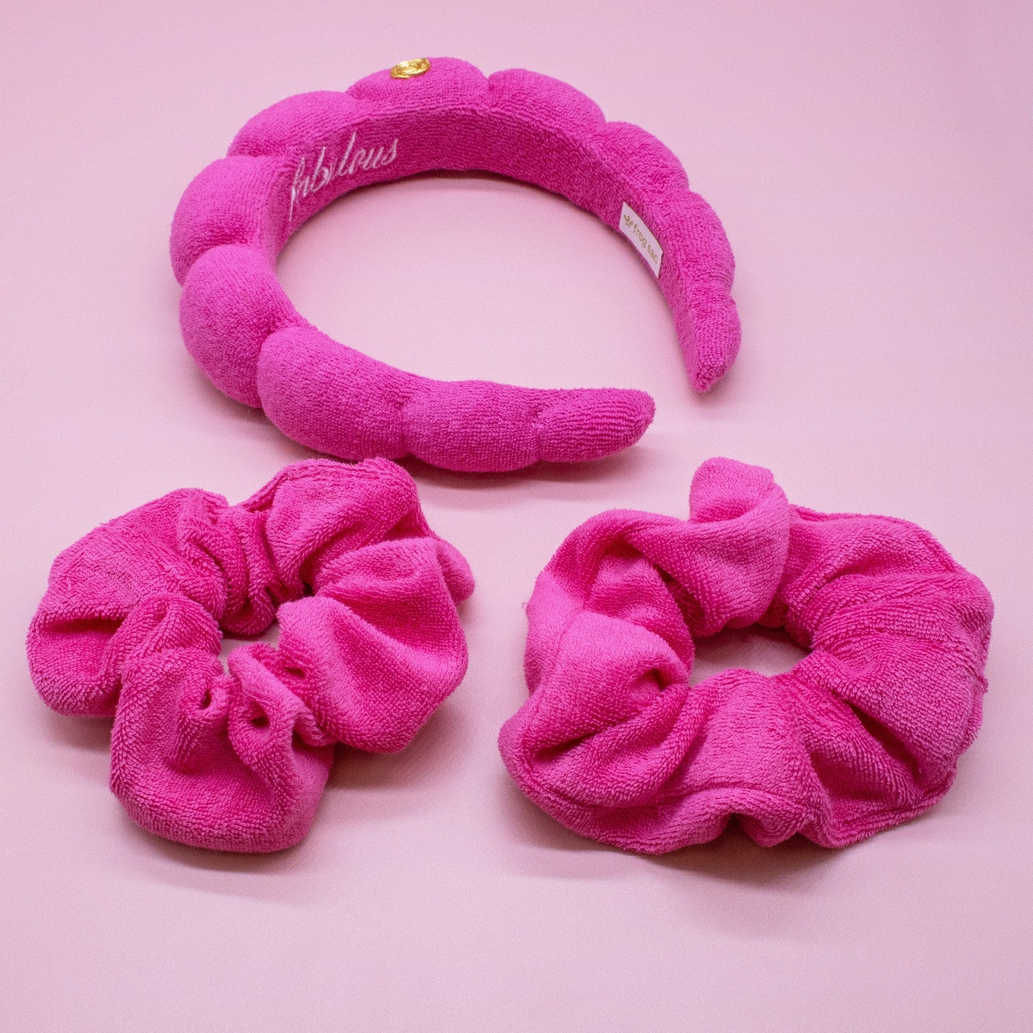 ABBIE ROSE x Frog Sac Spa Headband and Scrunchie Wristbands - Hot Pink - FROG SAC