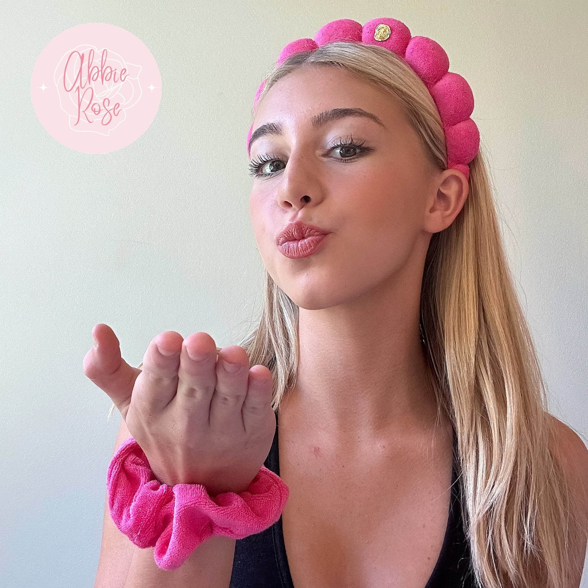 ABBIE ROSE x Frog Sac Spa Headband and Scrunchie Wristbands - Hot Pink - FROG SAC