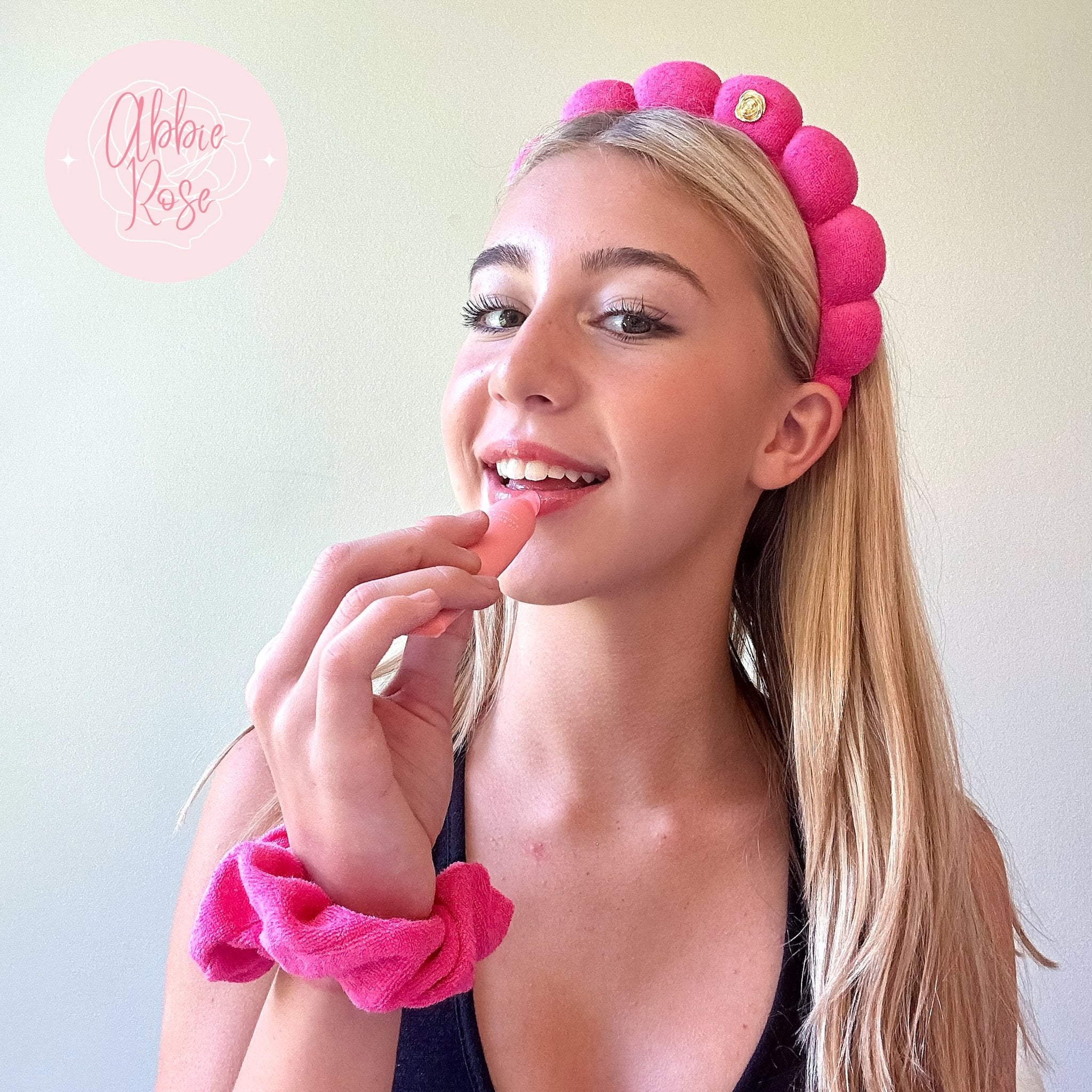 ABBIE ROSE x Frog Sac Spa Headband and Scrunchie Wristbands - Hot Pink - FROG SAC