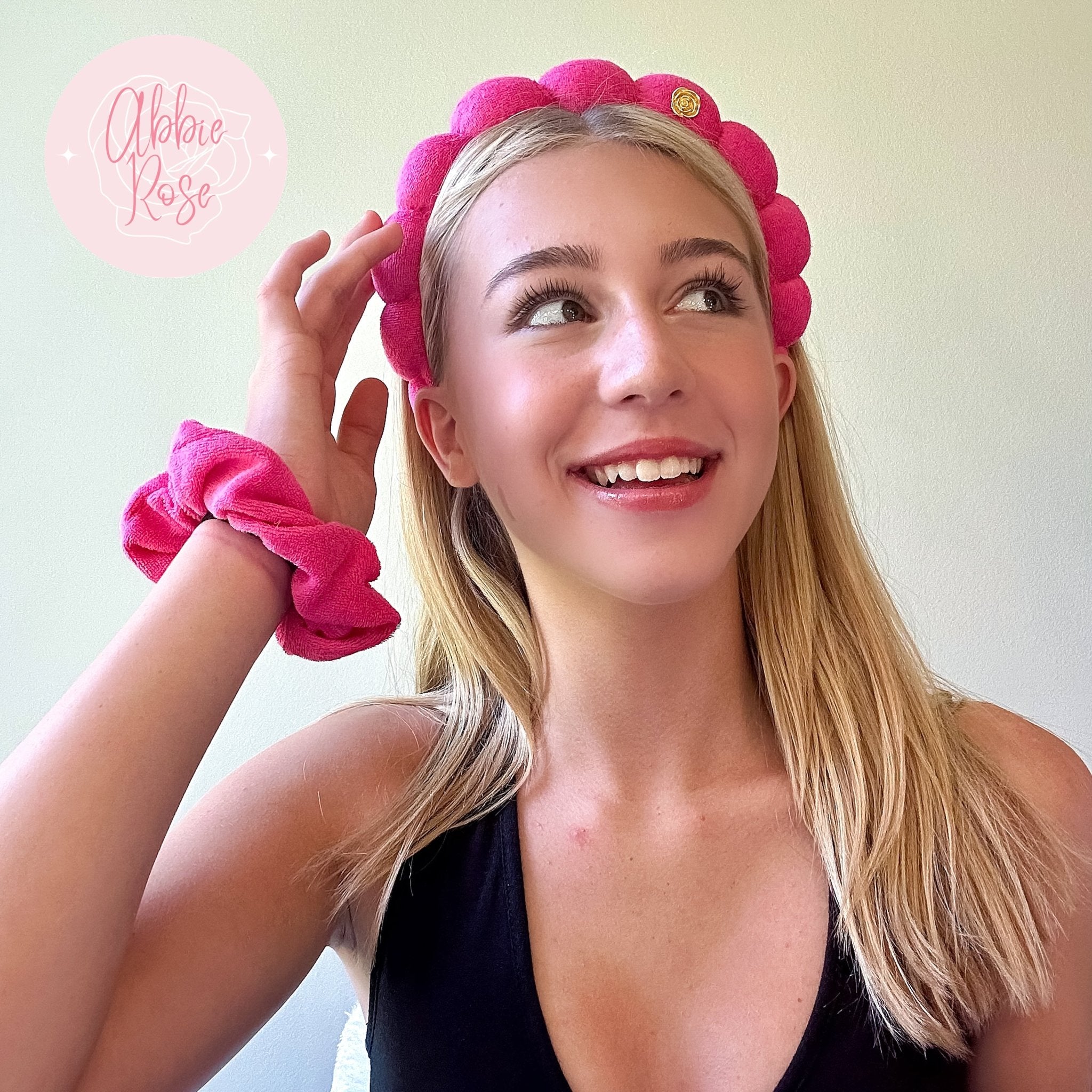 ABBIE ROSE x Frog Sac Spa Headband and Scrunchie Wristbands - Hot Pink - FROG SAC