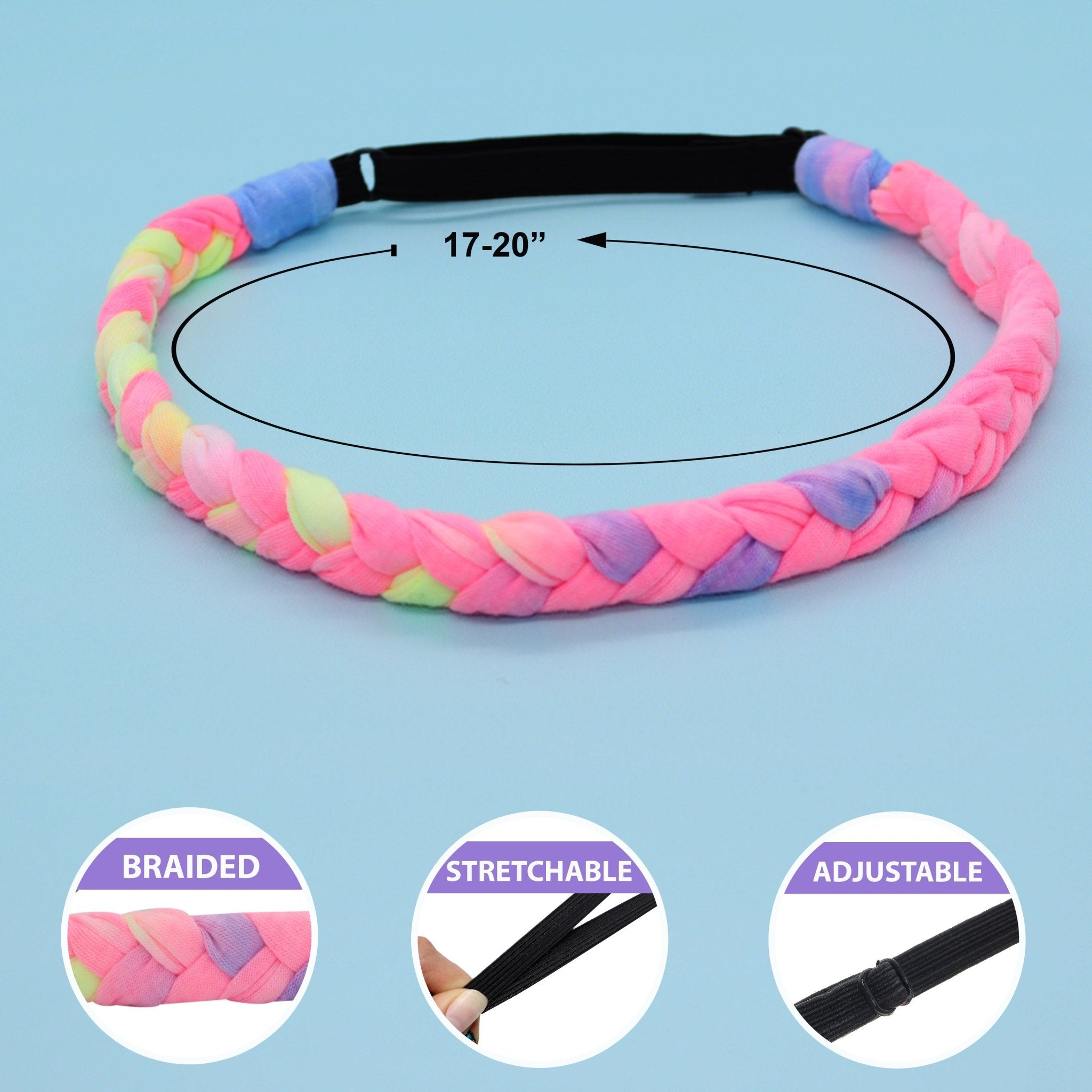 Adjustable Braided Headbands - Tie Dye 4 Pack - FROG SAC