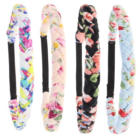 Adjustable Floral Braided Headbands - 4 Pack - FROG SAC