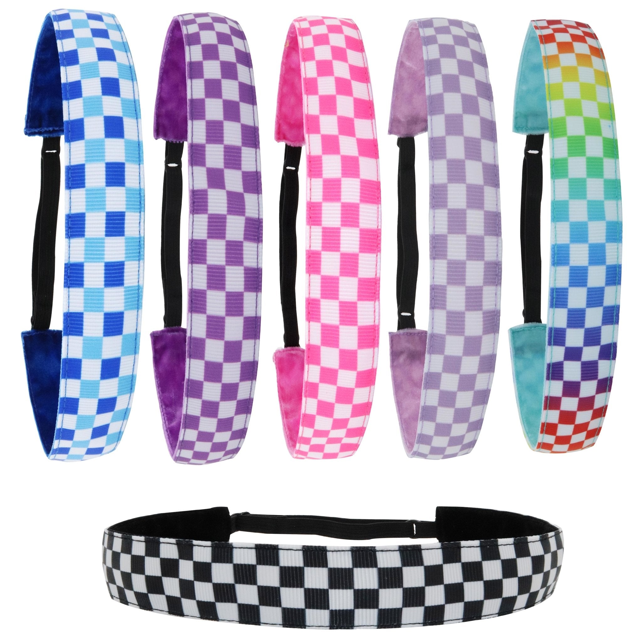 Adjustable No Slip Checkerboard Headbands - 6 Pack - FROG SAC