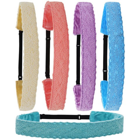 Adjustable No Slip Crochet Lace Headbands - 5 Pack - FROG SAC