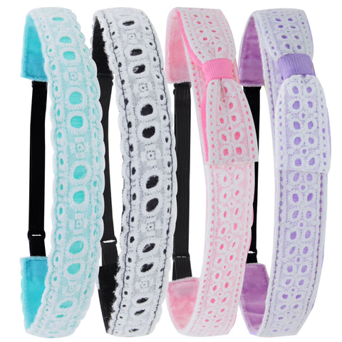 Adjustable No Slip Eyelet Lace Headbands - 4 Pack - FROG SAC