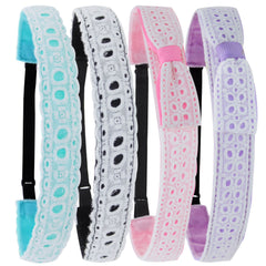 Adjustable No Slip Eyelet Lace Headbands - 4 Pack - FROG SAC