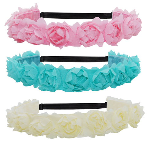 Adjustable No Slip Floral Headbands - 3 Pack - FROG SAC