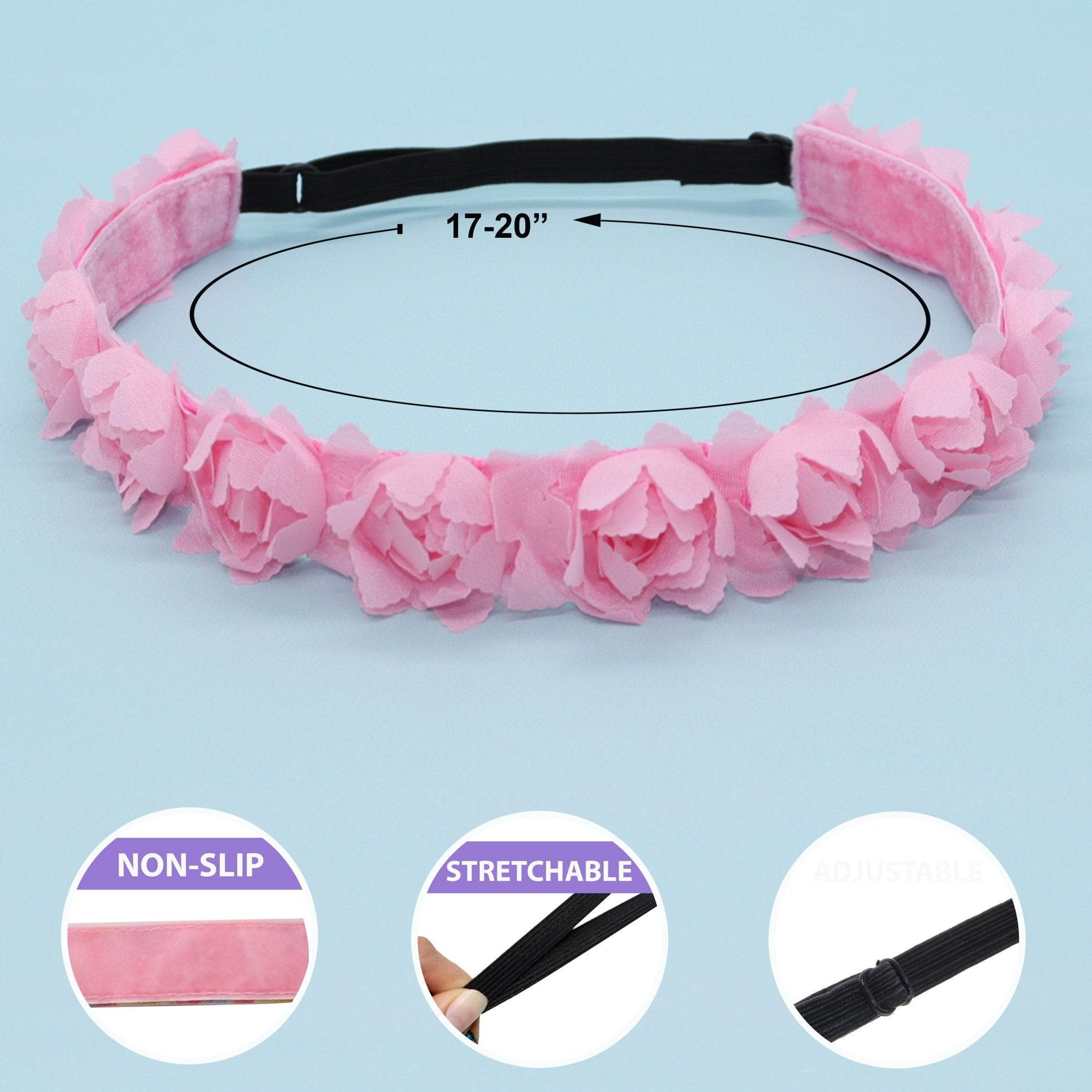 Adjustable No Slip Floral Headbands - 3 Pack - FROG SAC