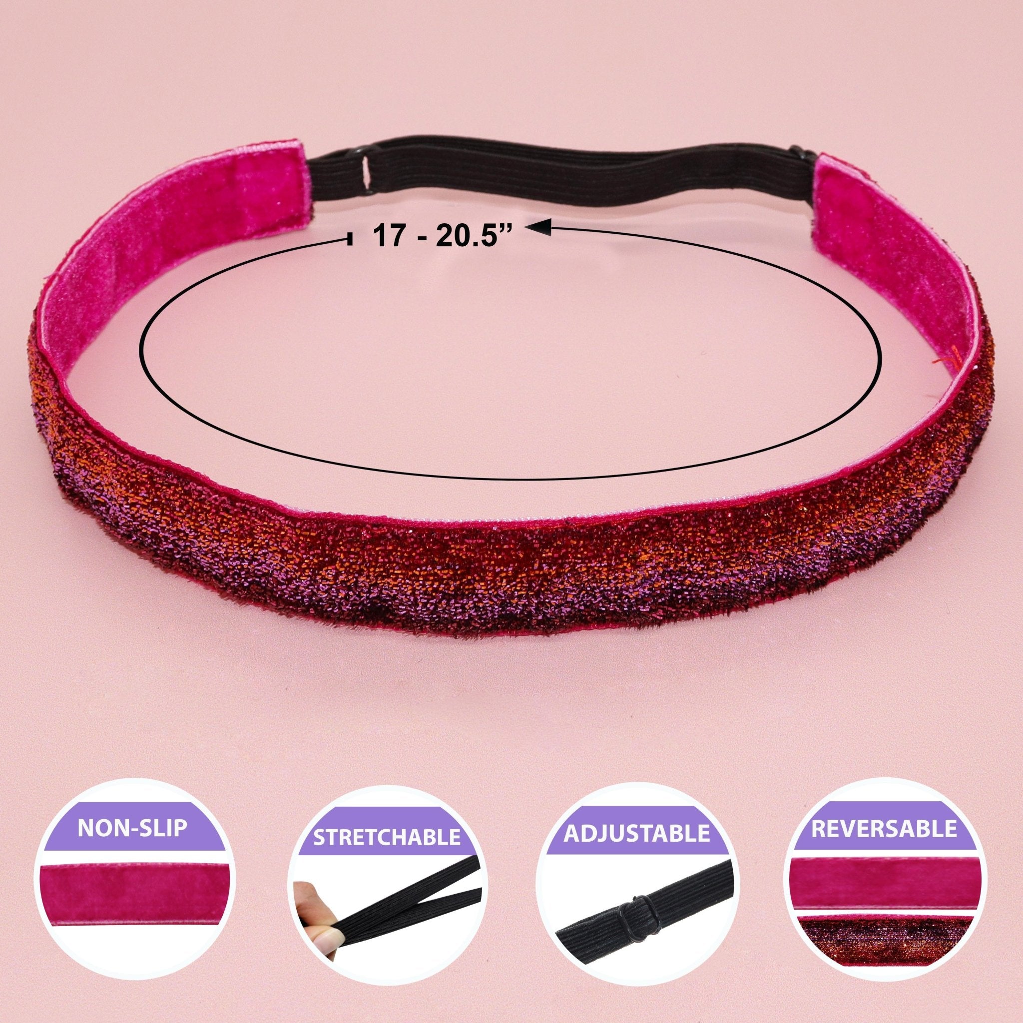 Adjustable No Slip Glitter Headbands - 6 Pack - FROG SAC