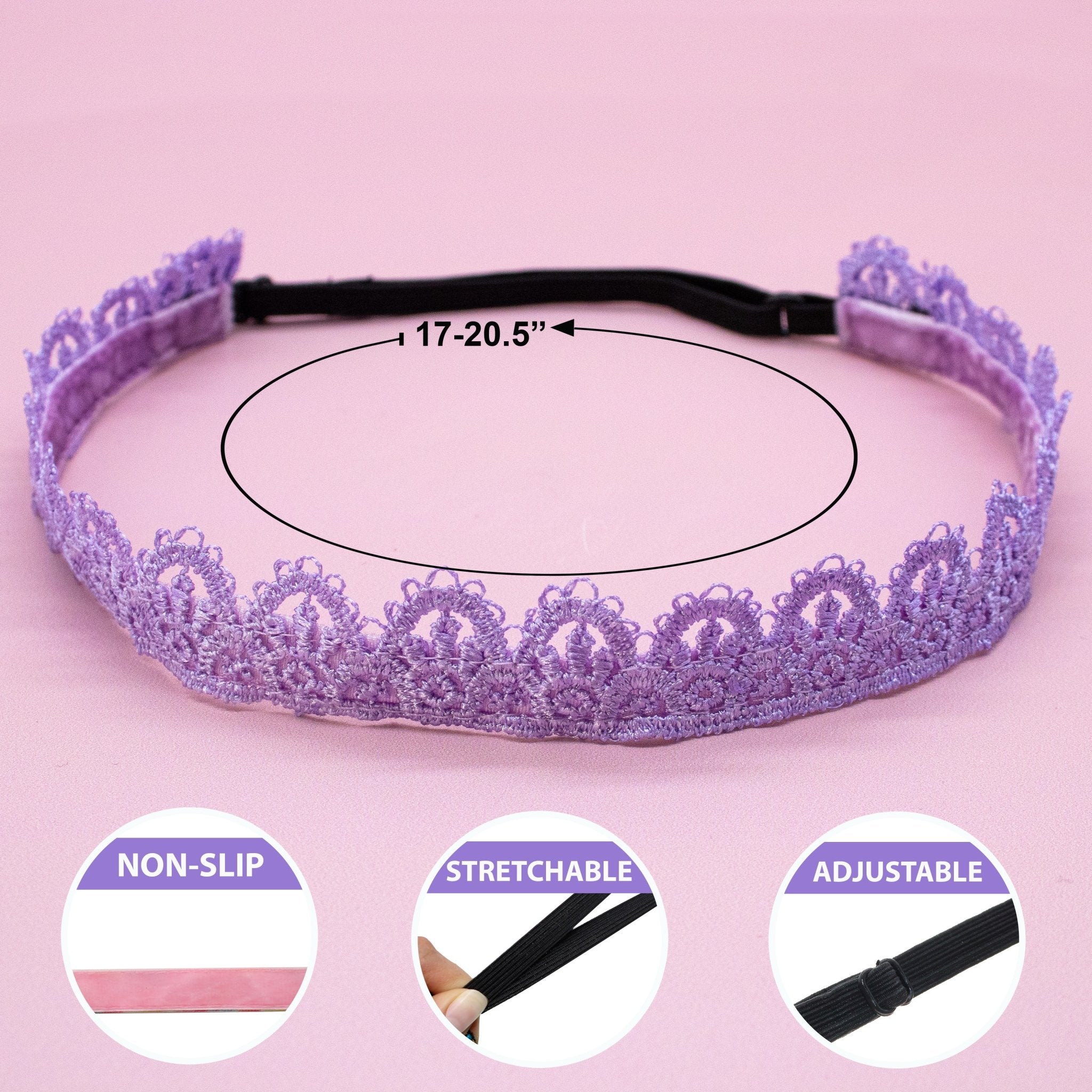 Adjustable No Slip Lace Crown Headbands - 4 Pack - FROG SAC