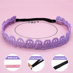 Adjustable No Slip Lace Crown Headbands - 4 Pack - FROG SAC