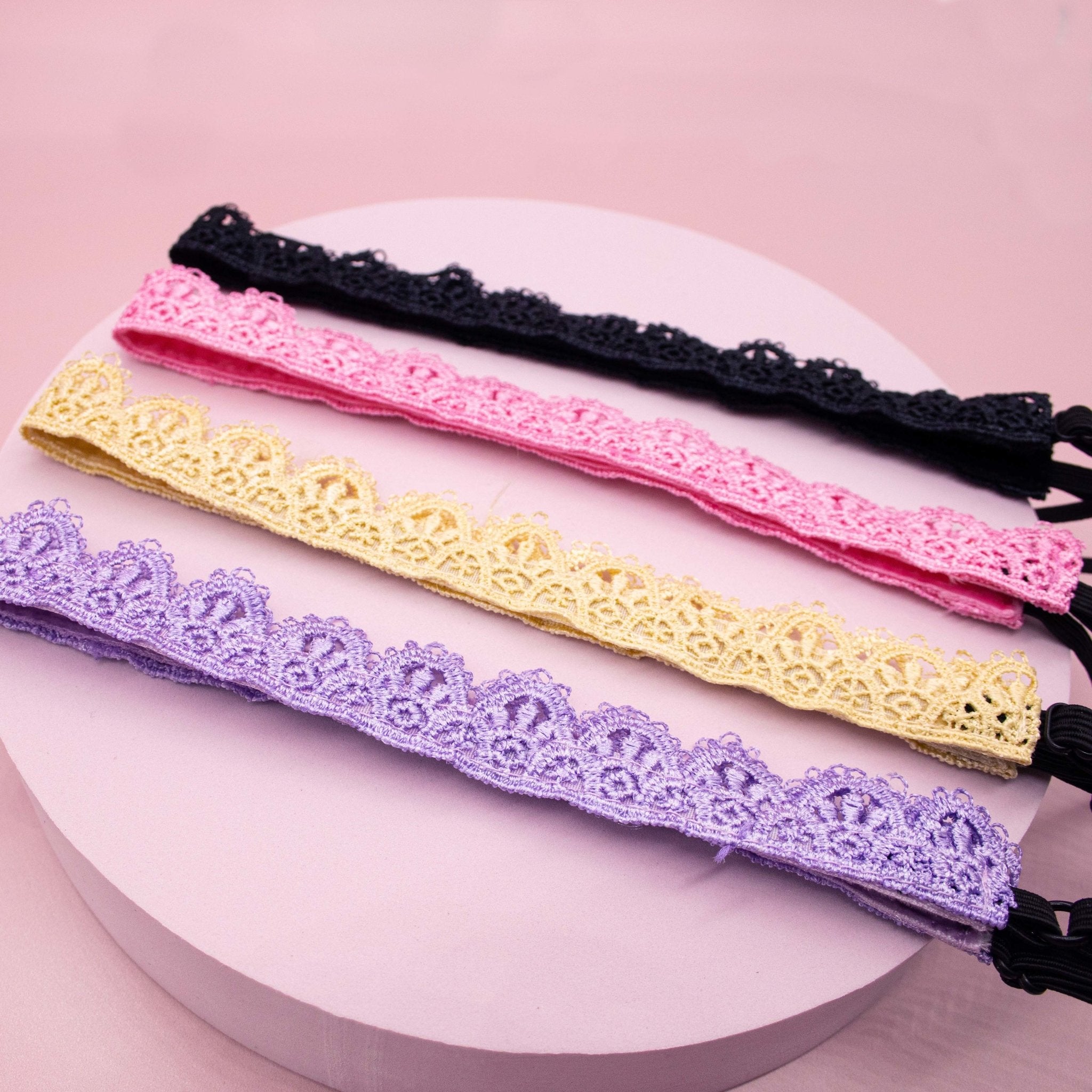 Adjustable No Slip Lace Crown Headbands - 4 Pack - FROG SAC