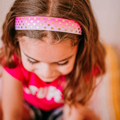 Adjustable No Slip Metallic Print Headband - Hearts - FROG SAC