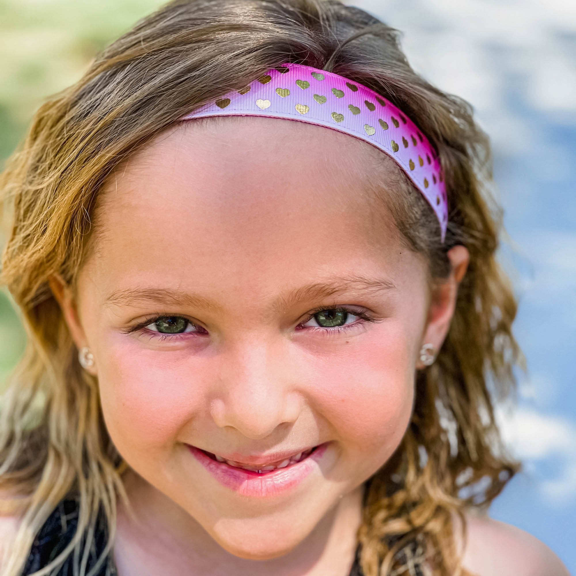 Adjustable No Slip Metallic Print Headband - Hearts - FROG SAC