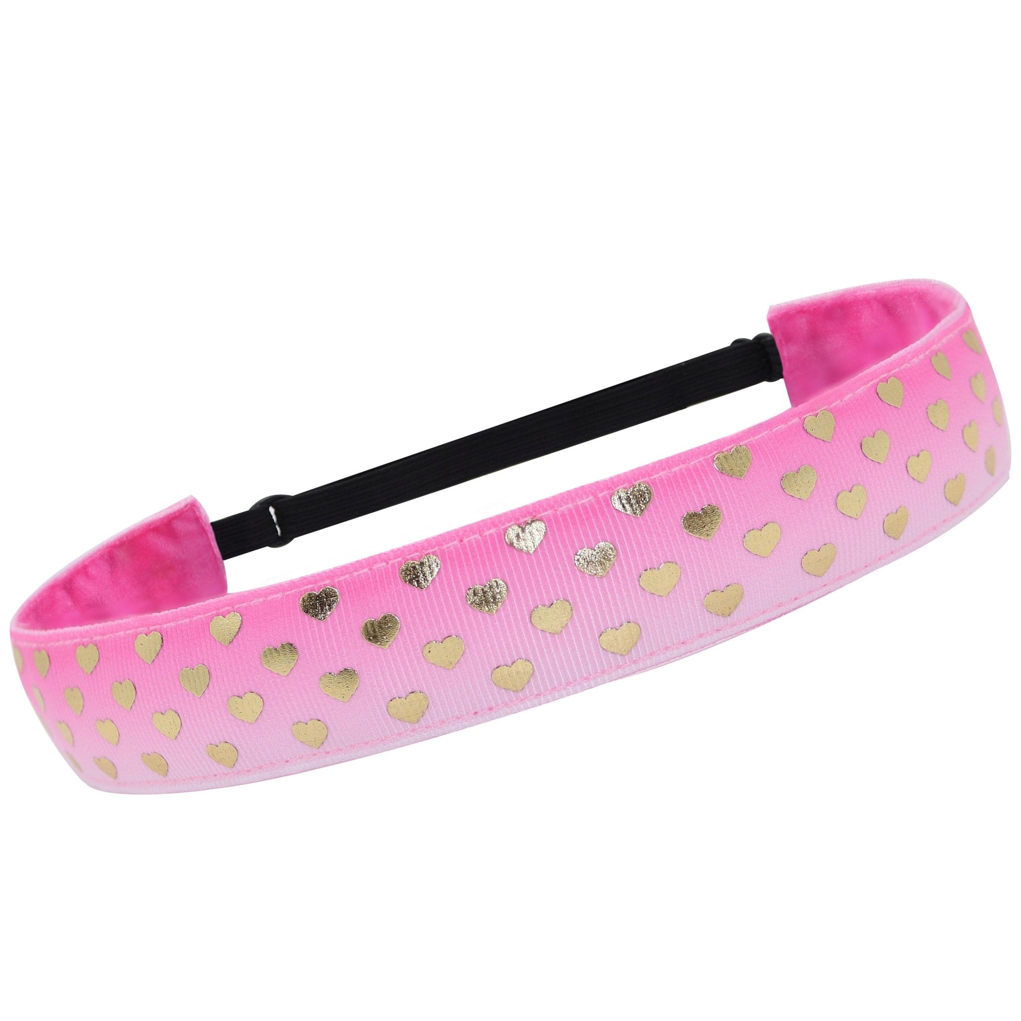 Adjustable No Slip Metallic Print Headband - Hearts - FROG SAC