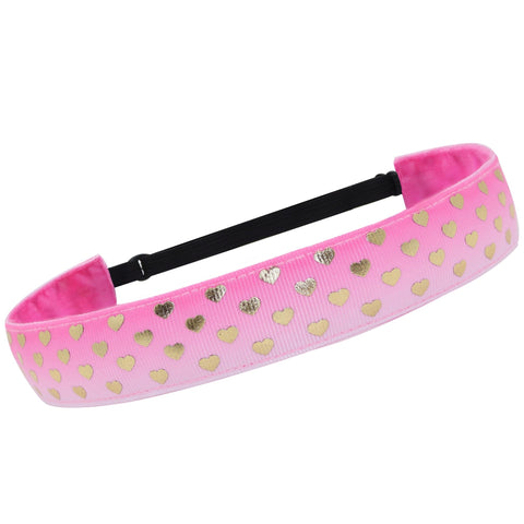 Adjustable No Slip Metallic Print Headband - Hearts - FROG SAC