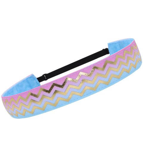 Adjustable No Slip Metallic Print Headband - Waves - FROG SAC