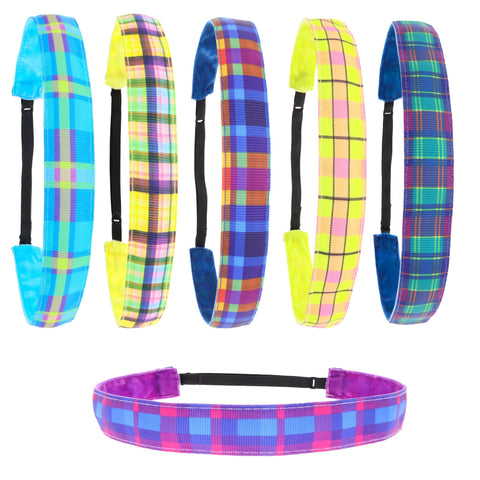 Adjustable No Slip Plaid Headbands - 6 Pack - FROG SAC