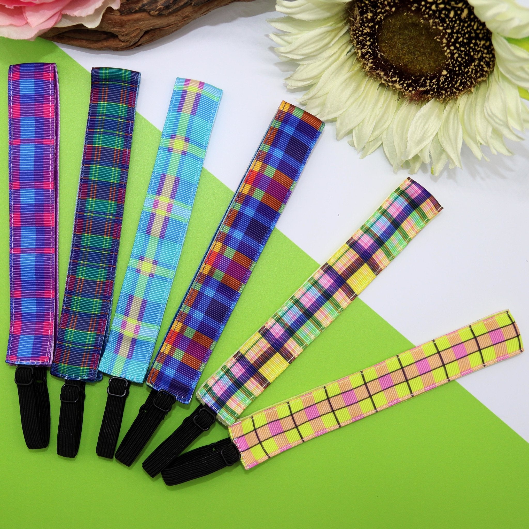 Adjustable No Slip Plaid Headbands - 6 Pack - FROG SAC