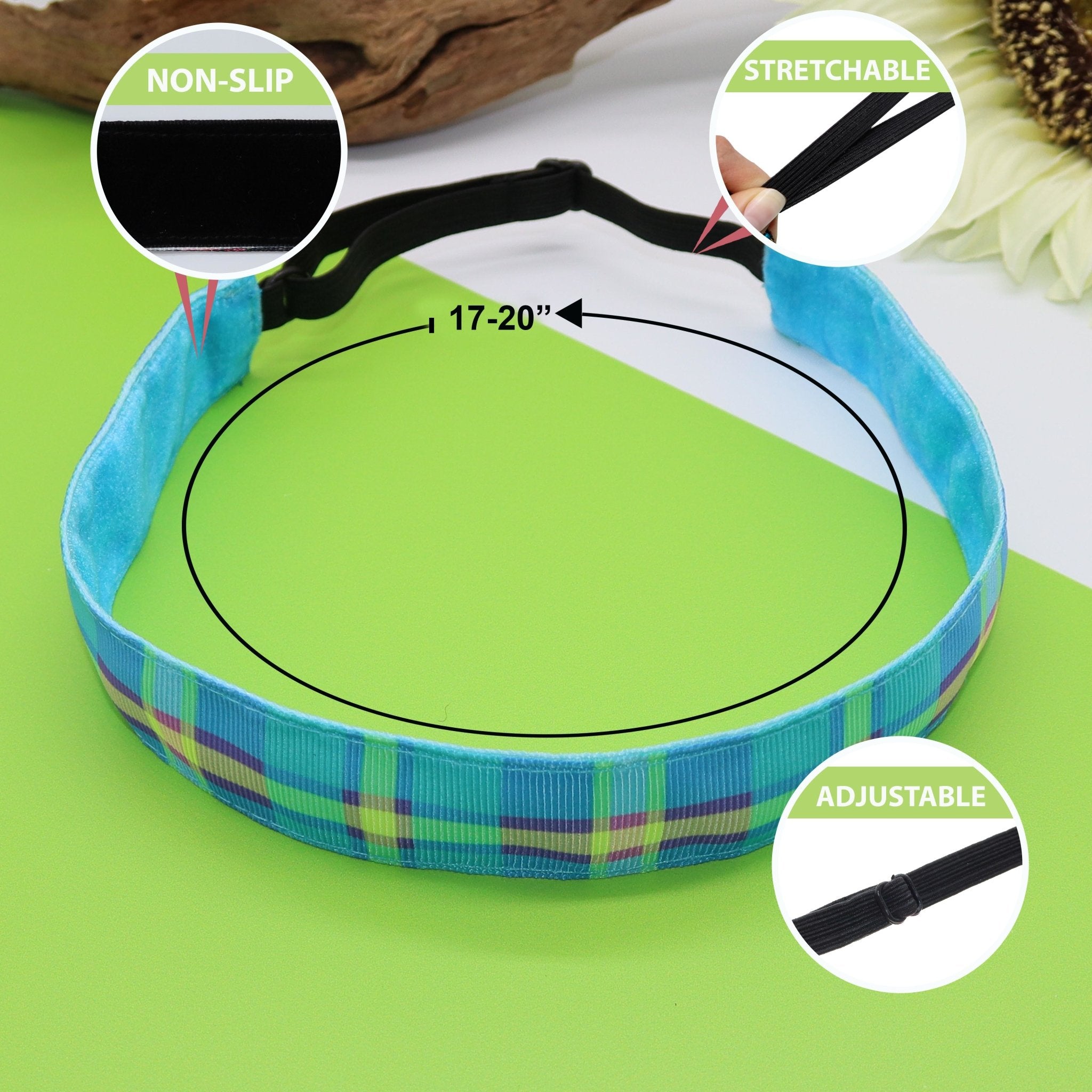Adjustable No Slip Plaid Headbands - 6 Pack - FROG SAC