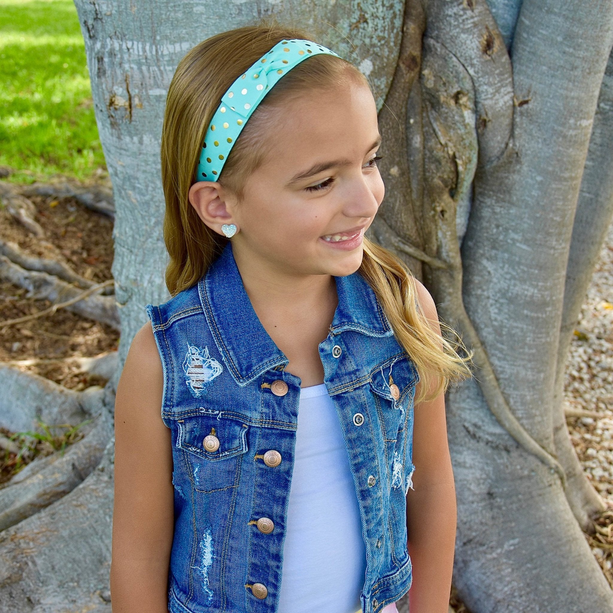 Adjustable No Slip Polka Dot Bow Headband - FROG SAC