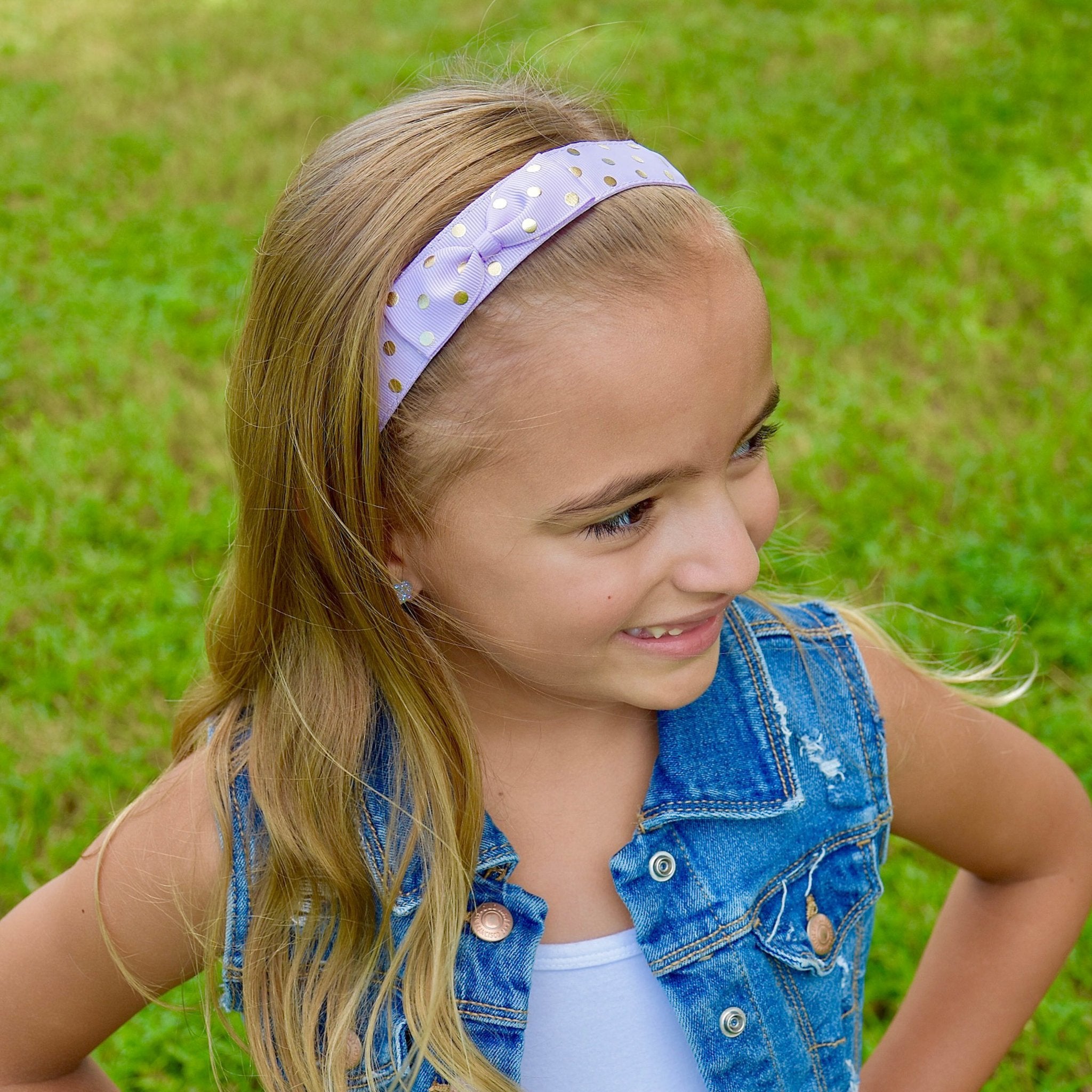 Adjustable No Slip Polka Dot Bow Headband - FROG SAC